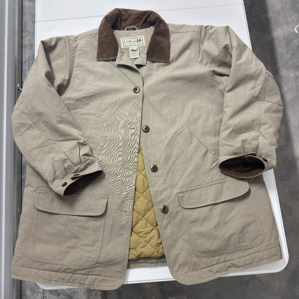 L.L. Bean Barn Coat Womens XL Khaki Canvas Corduroy Quilted Field Jacket